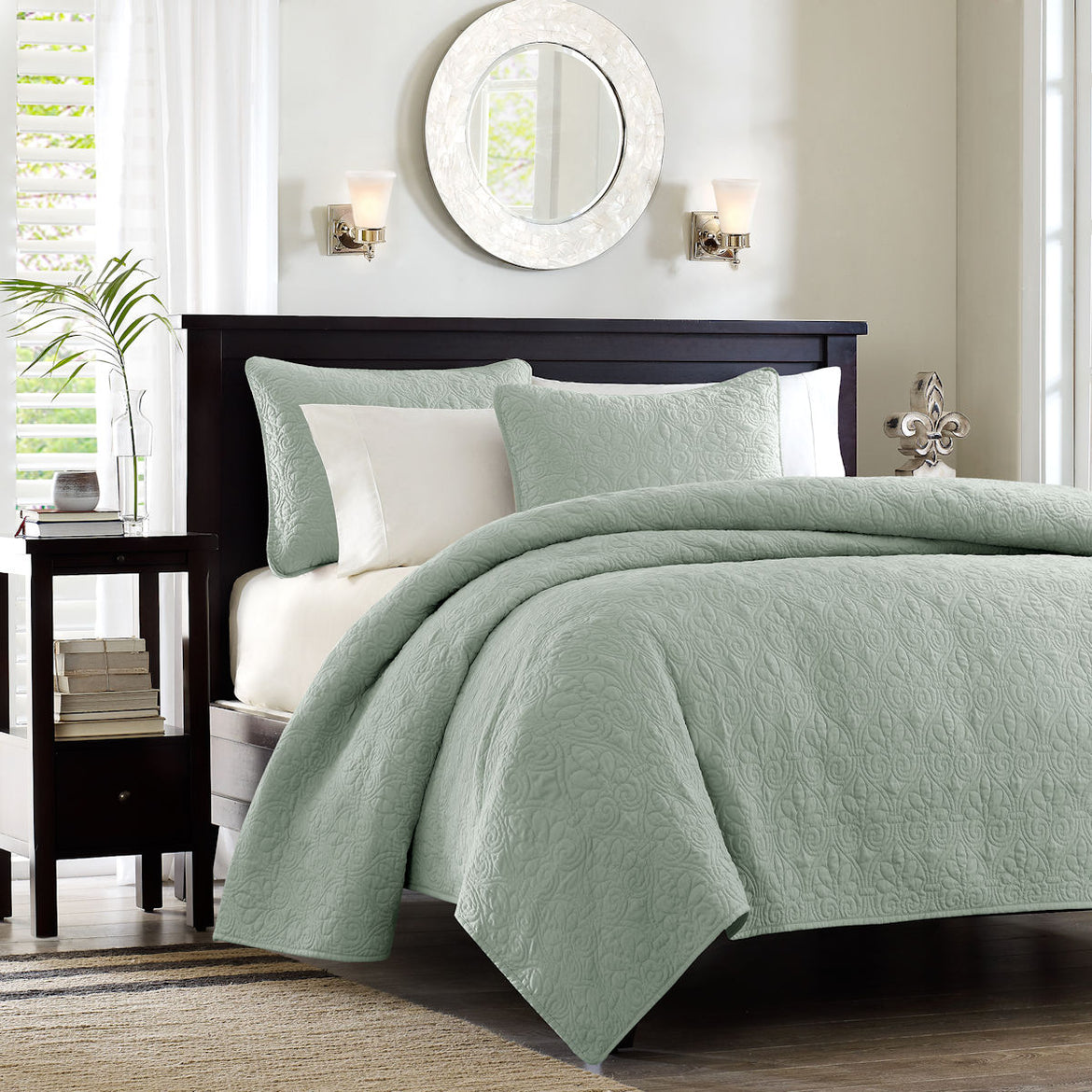 Madison Park Quebec Cotton Filled Quilt Set Green